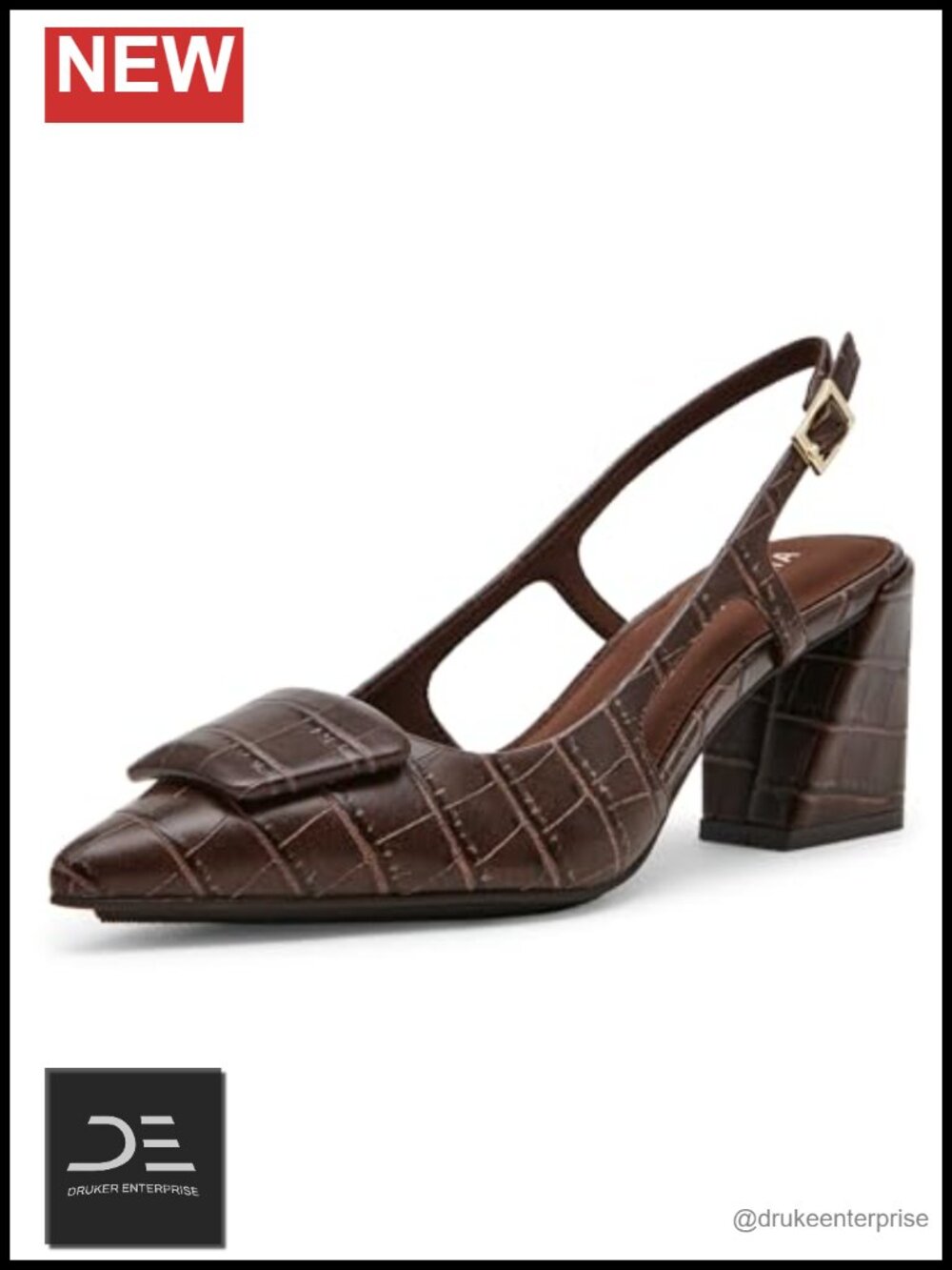 Anne Klein Pumps Coated Polyurethane Pointed Toe Block Heels Mid Top Slingback